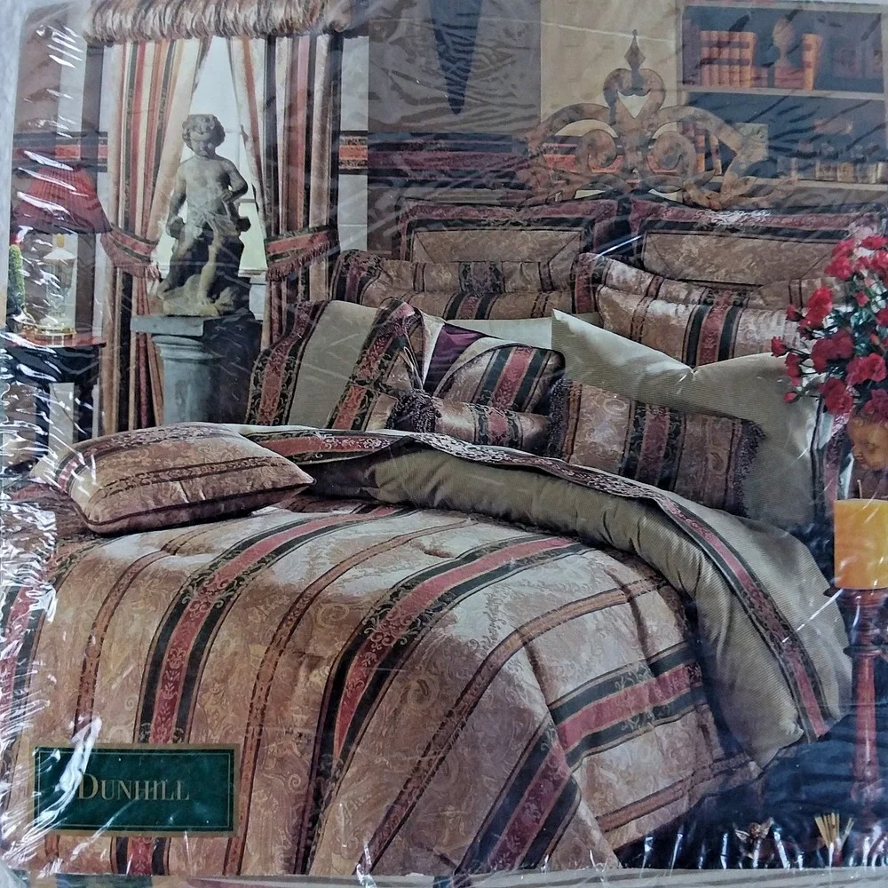 Croscill Dunhill Twin Sheet Set 200 Luxury Percale USA Green Gold Burgundy‎ NOS